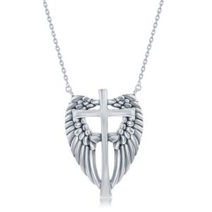 Sterling Silver, Angel Wings Cross Necklace