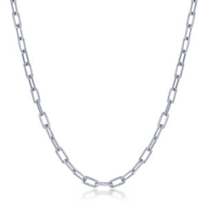 Sterling Silver Polished & Rope Design Paperclip Necklace