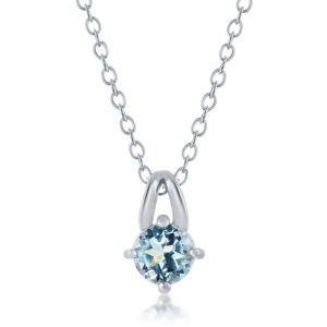 Sterling Silver Four-Prong 5mm Round Gem Necklace - Blue Topaz