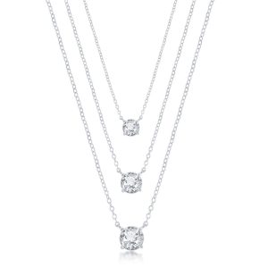Sterling Silver 4-6mm Round Graduating CZ Multi Layered Necklace