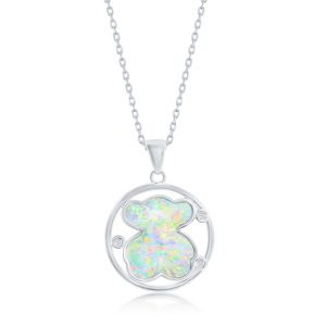 Sterling Silver White Inlay Opal & CZ Circle Necklace