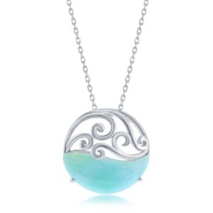 Sterling Silver, Round Larimar Waves Necklace