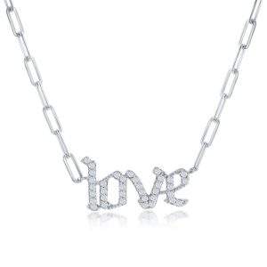 Sterling Silver 'Love' Paperclip Chain Necklace