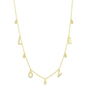 Sterling Silver 'LOVE' & CZ Charms Necklace - Gold Plated