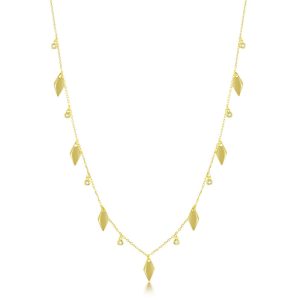 Sterling Silver CZ & Diamond-Shaped Charm Necklace - Gold Plated