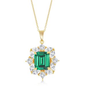 Sterling Silver Asscher-Cut Emerald CZ Necklace - Gold Plated