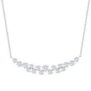 Sterling Silver Round CZ Curved Bar Necklace