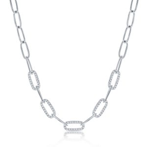 Sterling Silver, 5mm CZ Paperclip Necklace