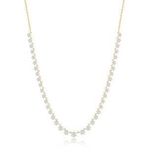 Sterling Silver Graduating Round CZ Necklace - Gold Plated