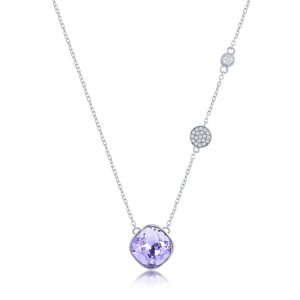 Sterling Silver Round Lavender CZ w/ Smaller CZ Necklace
