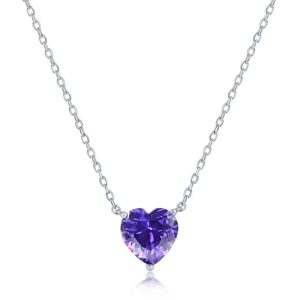 Sterling Silver 8MM Amethyst "Feburary" Heart Perciosa Crystal Necklace