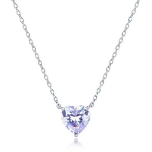 Sterling Silver 8MM Light Amethyst "June" Heart Perciosa Crystal Necklace