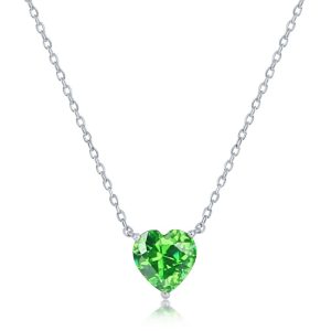 Sterling Silver 8MM Peridot "August" Heart Perciosa Crystal Necklace