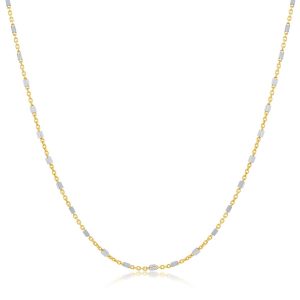 Sterling Silver Square Beads Gold Plated Chain - Two-Tone