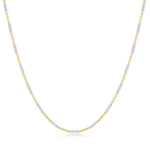 Sterling Silver Diamond-Cut Long Square Beads Chain - Gold Plated