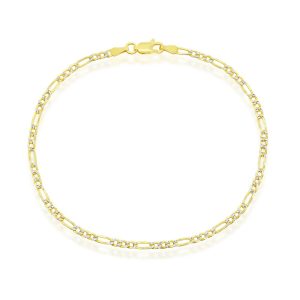 Sterling Silver 2.5mm Pave Figaro Anklet - Gold Plated