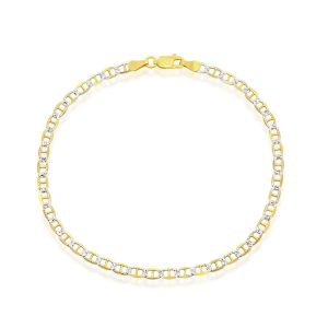 Sterling Silver 3.5mm Pave Marina Bracelet - Gold Plated