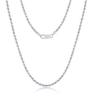 Sterling Silver 2.3mm Rope Chain - Rhodium Plated