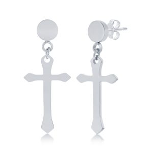 Stainless Steel Polished Cross Earrings