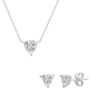 Sterling Silver, Solitaire Trillion CZ, 6mm Necklace & 5mm Earrings Set