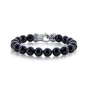 Stainless Steel 10mm Bead Bracelet - Genuine Onyx