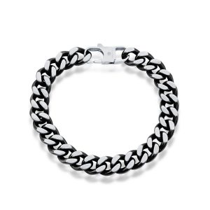 Stainless Steel 10.5mm Cuban Chain Bracelet - Brushed & Black IP Plated