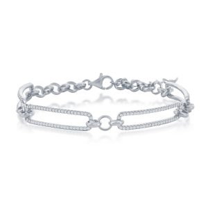 Sterling Silver, CZ Paperclip Bracelet