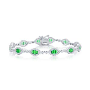 Sterling Silver, Baguette Tennis Bracelet - CZ Emerald