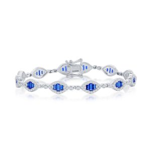 Sterling Silver, Baguette Tennis Bracelet - CZ Sapphire