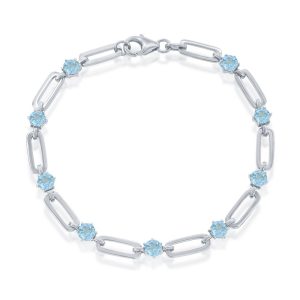 Sterling Silver 4.5mm Round 3.78cttw Gem, Paperclip Bracelet - Blue Topaz