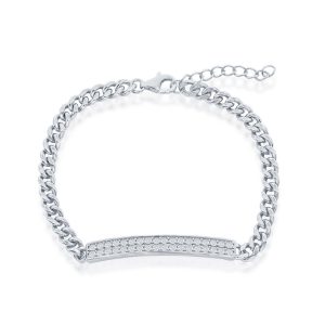 Sterling Silver, Micro Pave ID Cuban Chain Bracelet