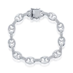 Sterling Silver, Micro Pave CZ Marina Link Bracelet