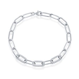 Sterling Silver, CZ Paperclip Bracelet