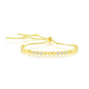 Sterling Silver Polished & CZ 4mm Adjustable Bolo Tennis Tassel Bracelet - Gold Plated