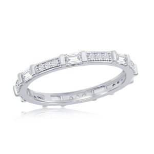 Sterling Silver, Alternating Micro Pave and Baguette CZ Eternity Ring