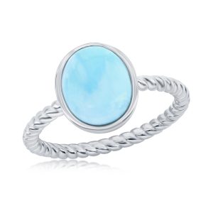 Sterling Silver, Oval Larimar, Rope Design Band Ring