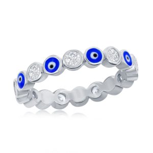 Sterling Silver, Evil Eye Enamel & CZ Ring