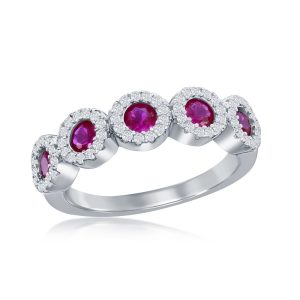 Sterling Silver, Round White & Ruby CZ Half Eternity Ring