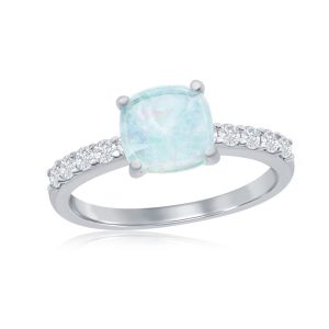 Sterling Silver, Square Opal and CZ Ring