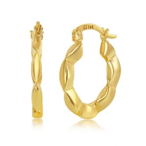14K Yellow Gold, Designed 18mm Hoop Earrings