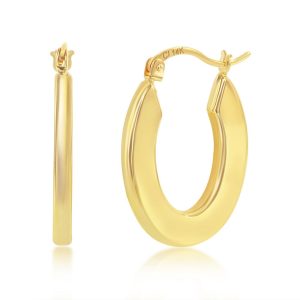 14K Yellow Gold, Oval Hoop Earrings