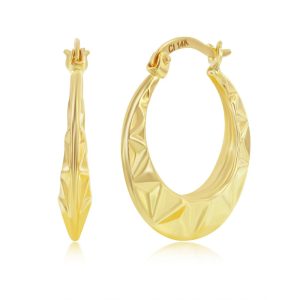 14K Yellow Gold, Textured 20mm Hoop Earrings