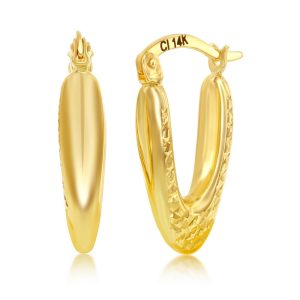 14K Yellow Gold, Oval D-C 20x10mm Hoop Earrings