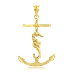 14K Yellow Gold Seahorse Anchor Pendant