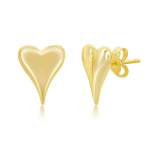 Sterling Silver, Heart Stud Earrings- Gold Plated