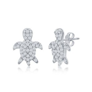 Sterling Silver, CZ Turtle Stud Earrings