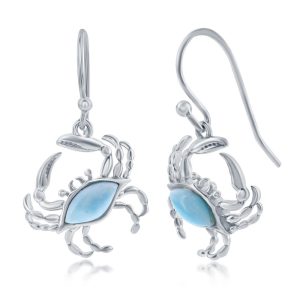 Sterling Silver, Larimar Crab Earrings