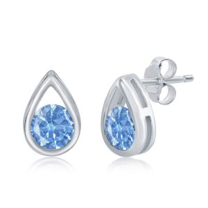 Sterling Silver 'March Birthstone' Pear-shaped Studs - Created Aquamarine