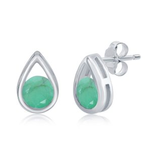 Sterling Silver 'May Birthstone' Pear-shaped Studs - Emerald