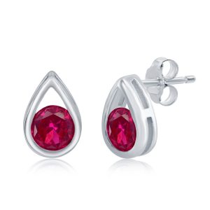 Sterling Silver 'July Birthstone' Pear-shaped Studs - Created Ruby